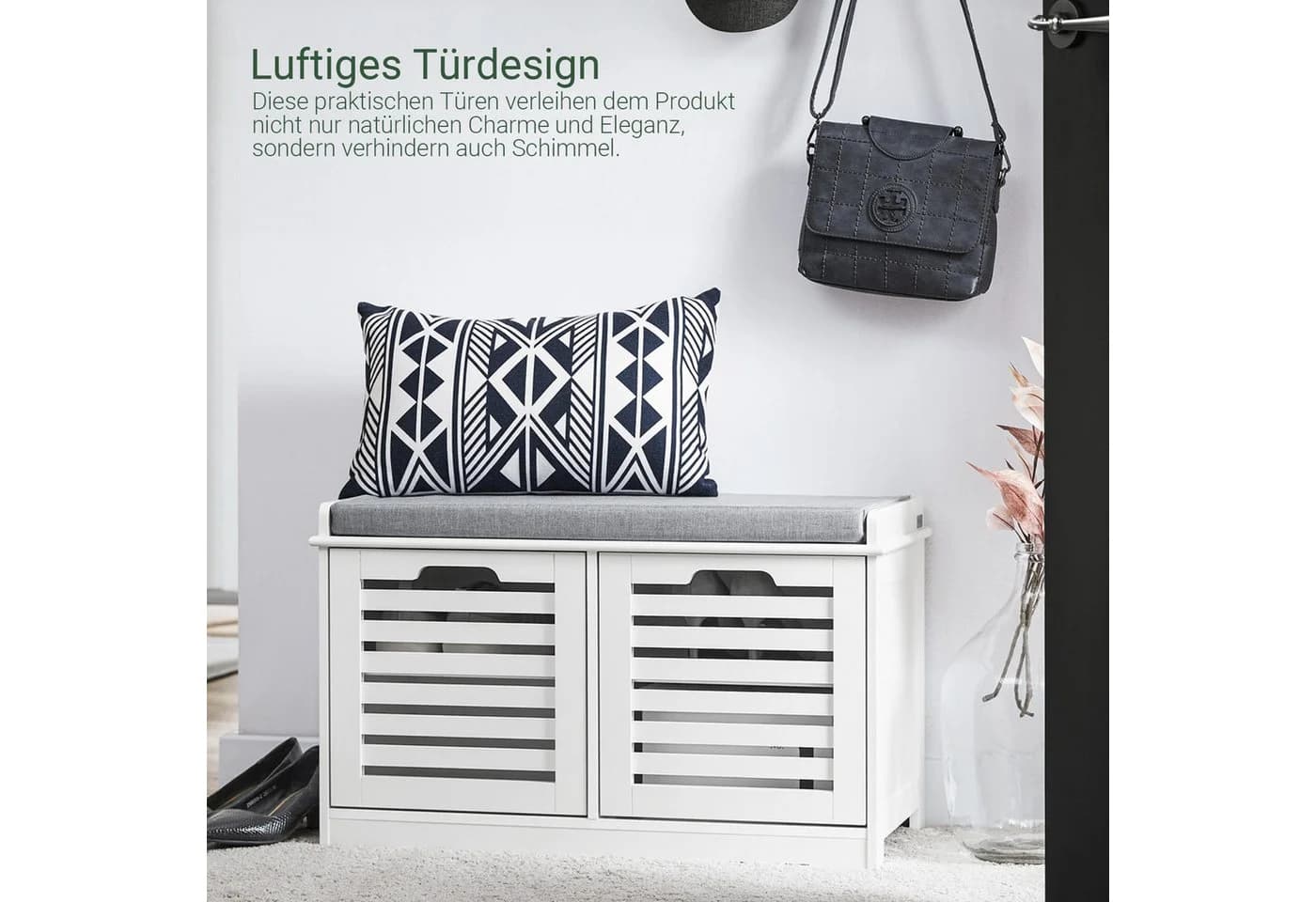 SoBuy Schuhbank FSR23-II Weiß 2 Türen Sitzbank mit Stauraum - Bild 2