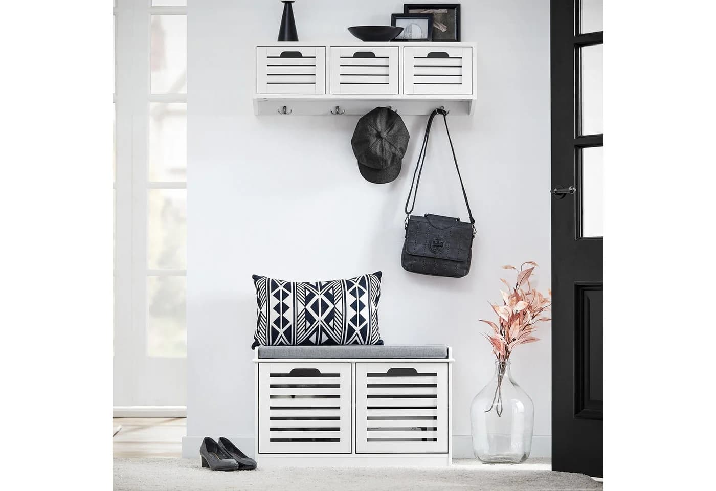 SoBuy Schuhbank FSR23-II Weiß 2 Türen Sitzbank mit Stauraum - Bild 4