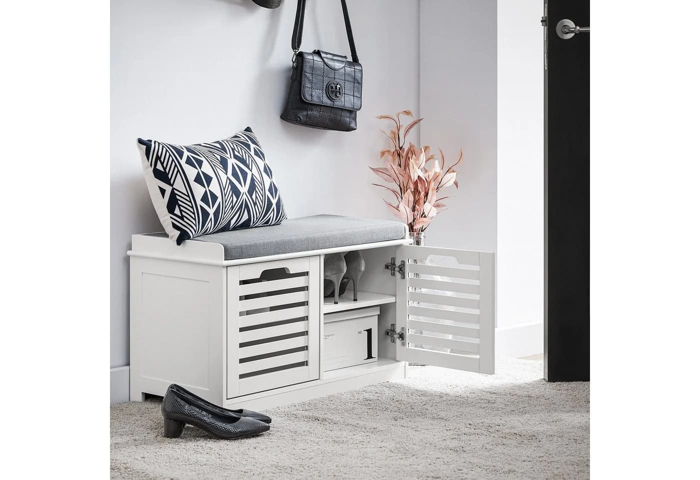 SoBuy Schuhbank FSR23-II Weiß 2 Türen Sitzbank mit Stauraum - Bild 5
