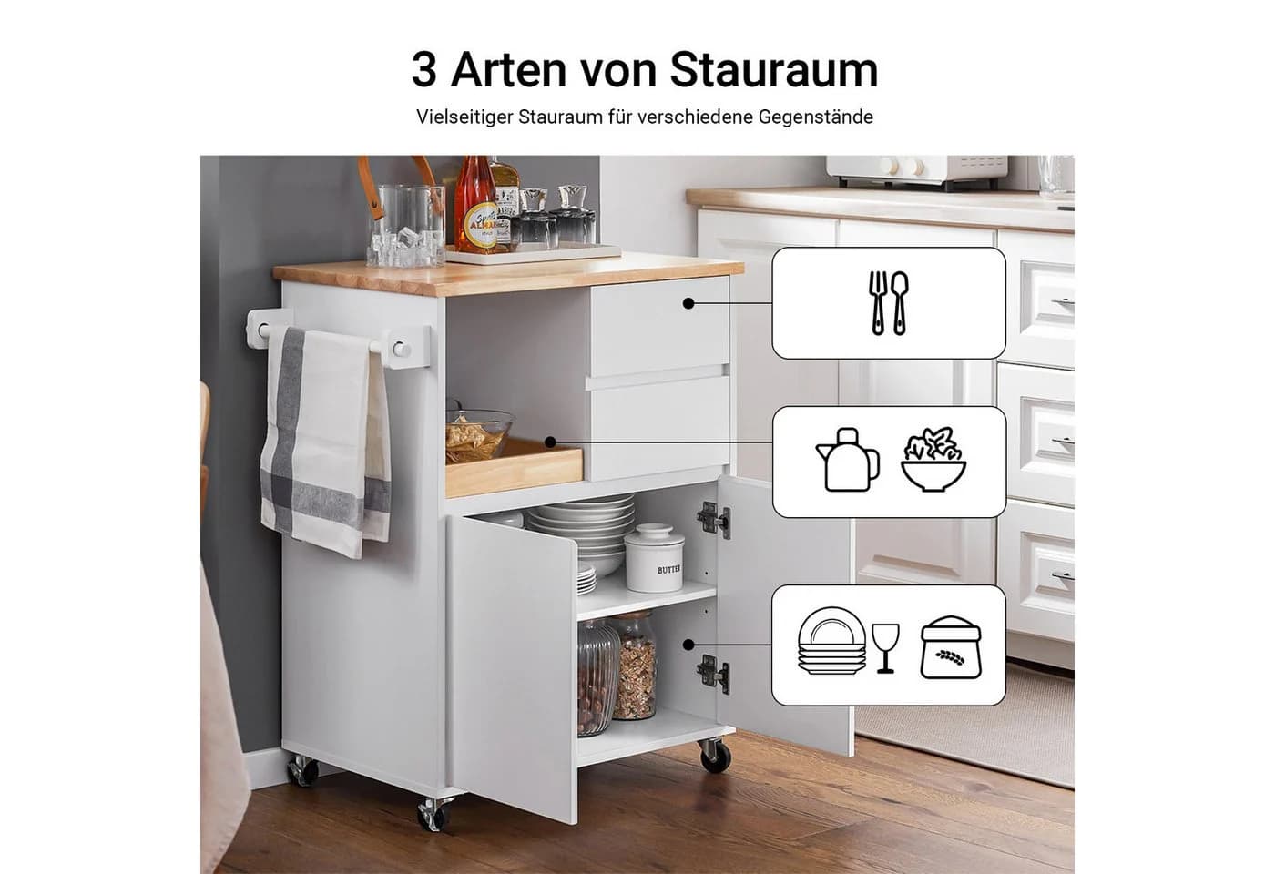 SoBuy Küchenwagen FKW123 Weiß mit 2 Schubladen Modern - Bild 3