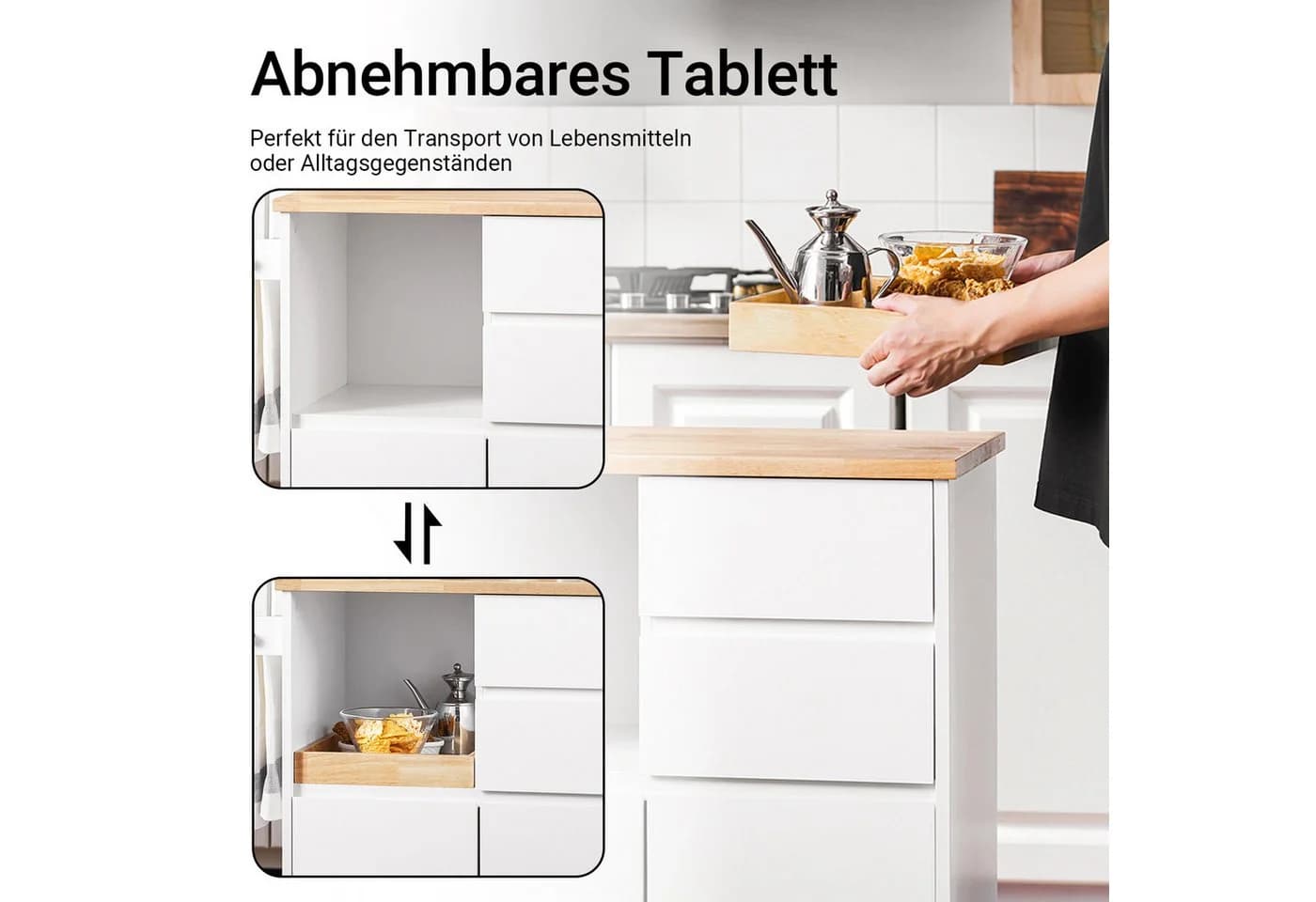 SoBuy Küchenwagen FKW123 Weiß mit 2 Schubladen Modern - Bild 4