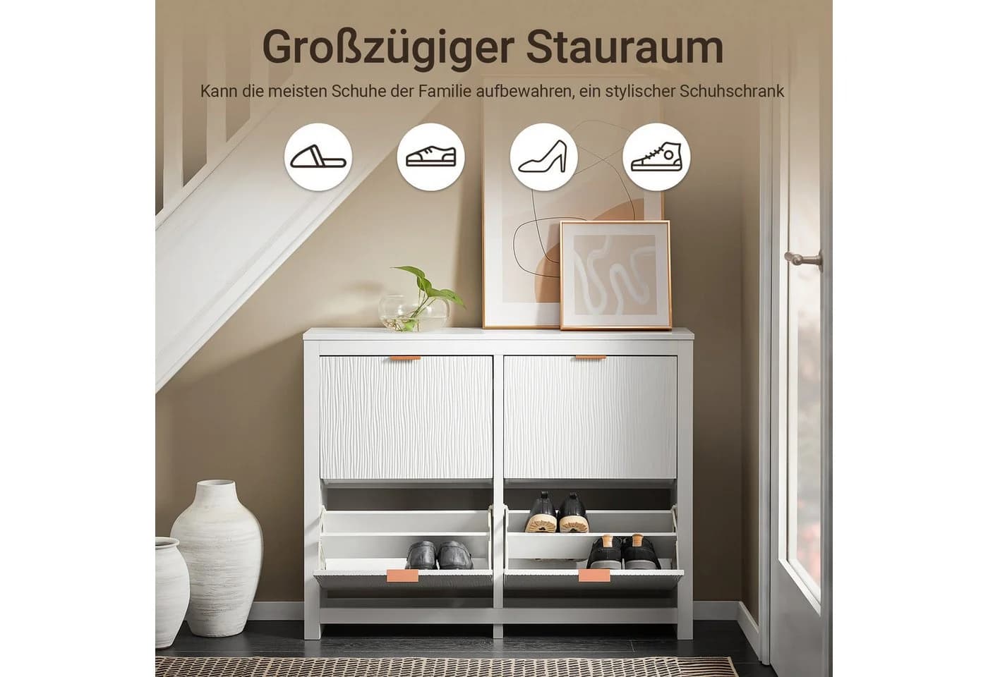 SoBuy Schuhschrank FSR186 Schuhkipper mit 4 Klappen Weiß
