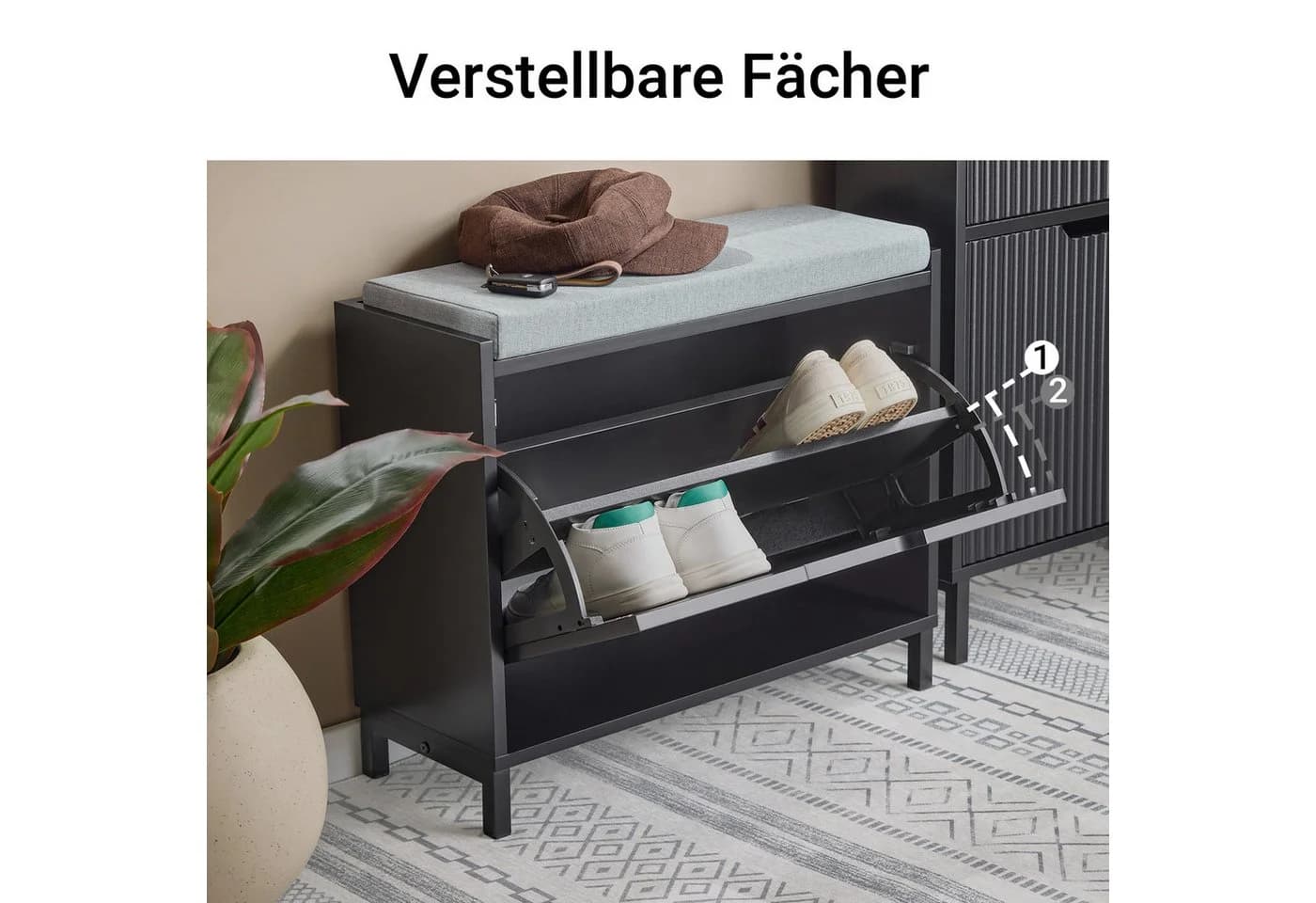 SoBuy Schuhbank Schwarz mit Kippfach - Platzsparender Schuhschrank - Bild 2