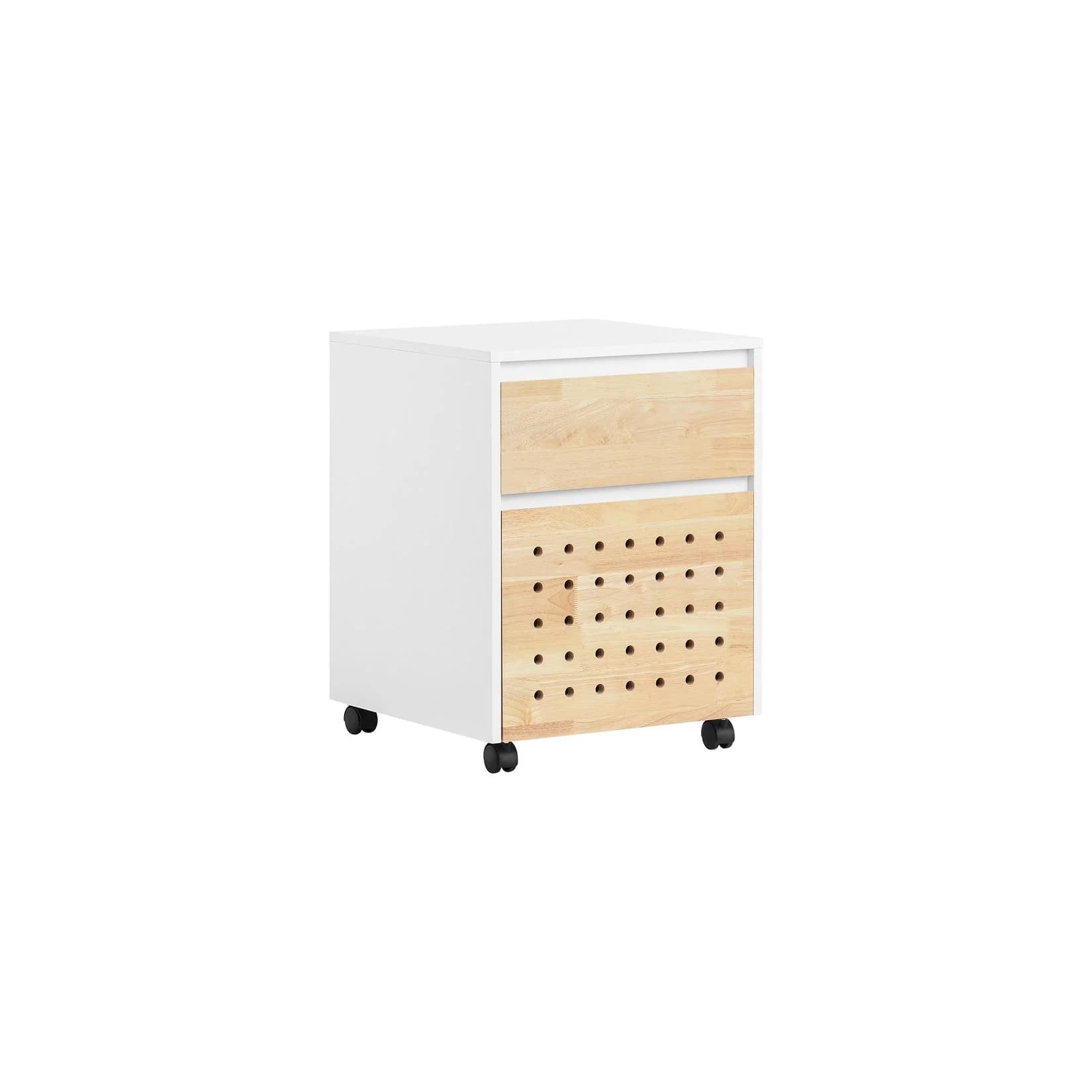 SoBuy Rollcontainer ASK06 Weiß-Natur Moderner Bürowagen mit 2 Schubladen