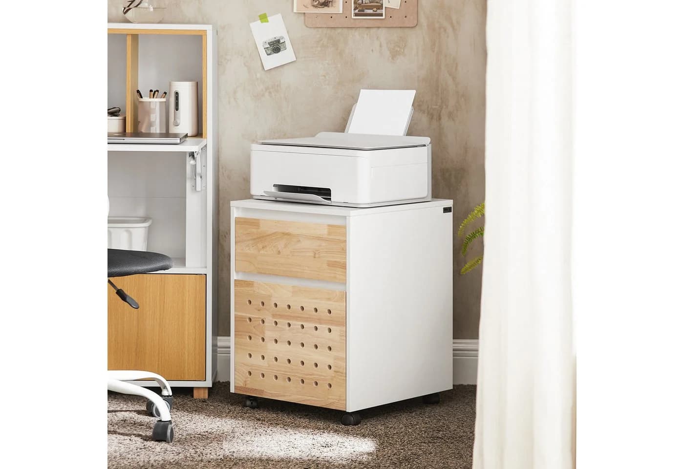 SoBuy Rollcontainer ASK06 Weiß-Natur Moderner Bürowagen mit 2 Schubladen - Bild 4