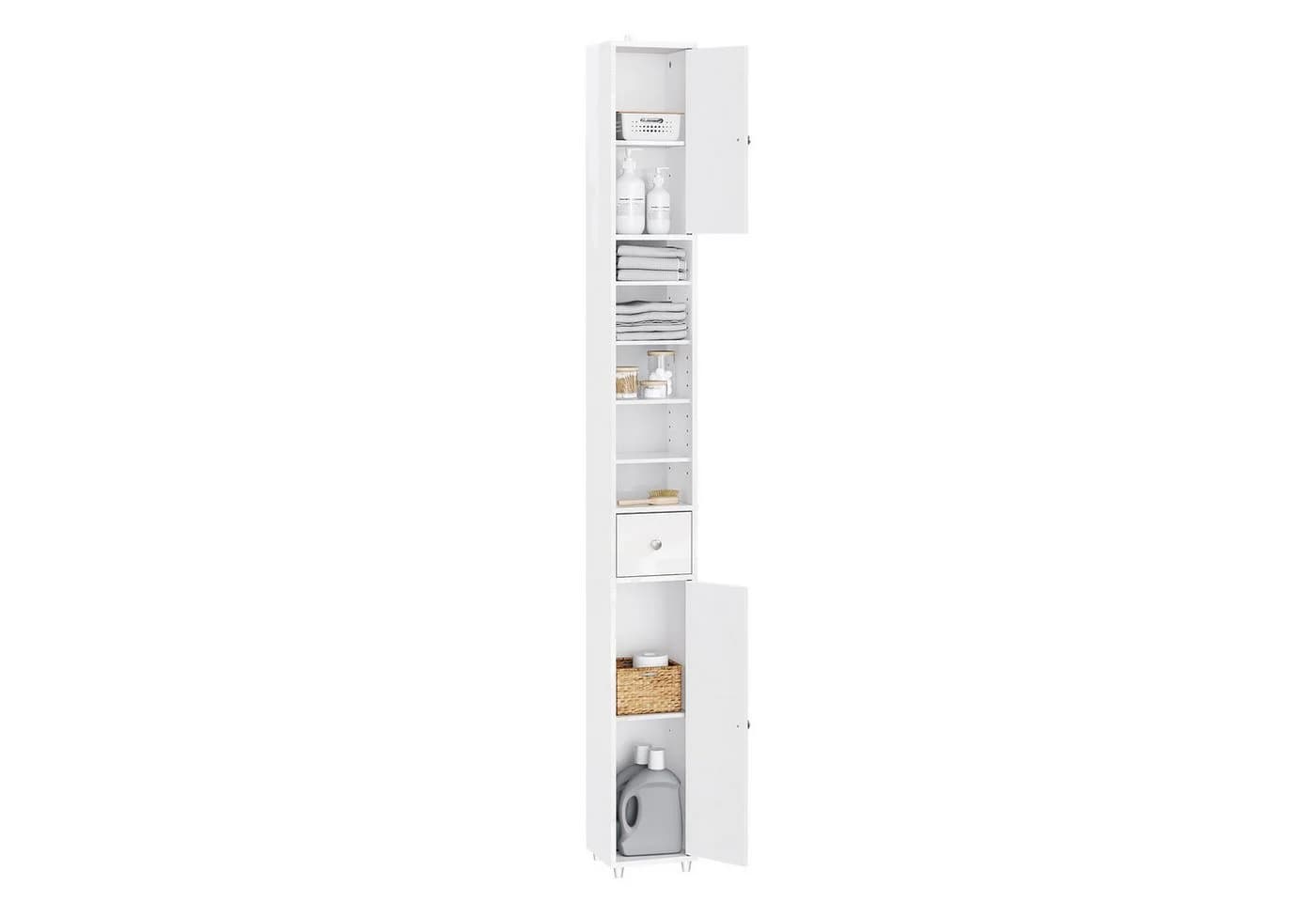 SoBuy Hochschrank BZR167 Weiß Hochglanz Badmöbel mit 5 Fächern - Bild 3