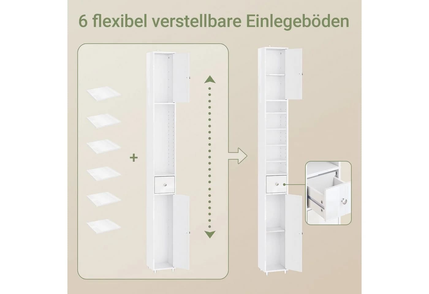 SoBuy Hochschrank BZR167 Weiß Hochglanz Badmöbel mit 5 Fächern - Bild 4