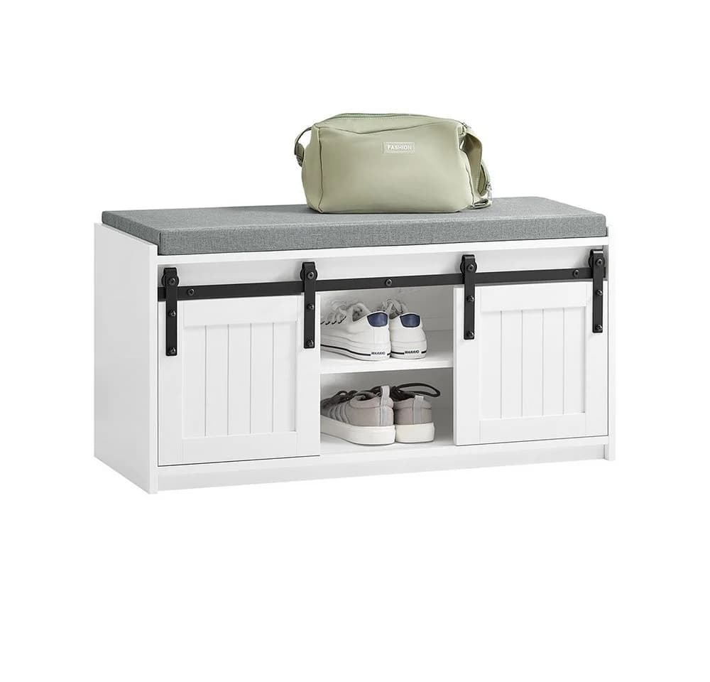 SoBuy Schuhbank FSR133 Weiß mit 2 Türen und Sitzfläche - Bild 3