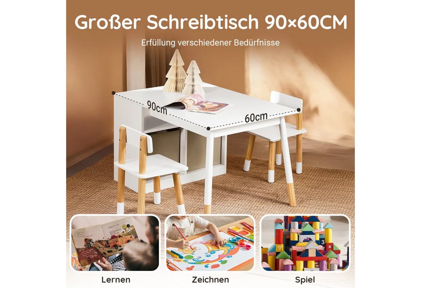 SoBuy Kindersitzgruppe KMB113 Weiß mit 2 Stühlen und Aufbewahrung - Bild 4