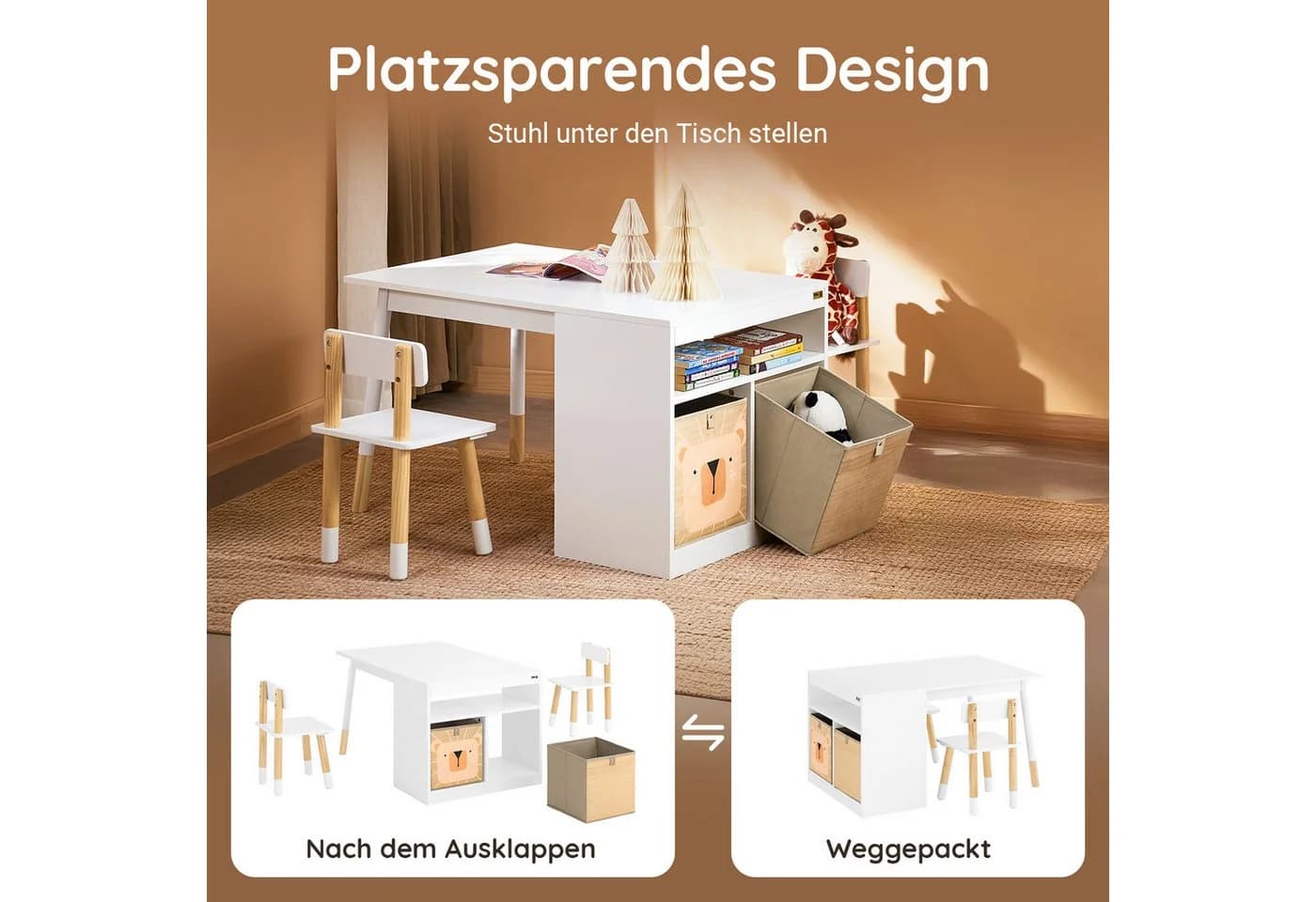 SoBuy Kindersitzgruppe KMB113 Weiß mit 2 Stühlen und Aufbewahrung - Bild 5