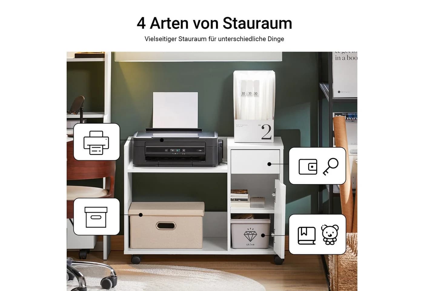 SoBuy Aktenschrank ASK02 Weiß mit Rollen und Schublade - Bild 2