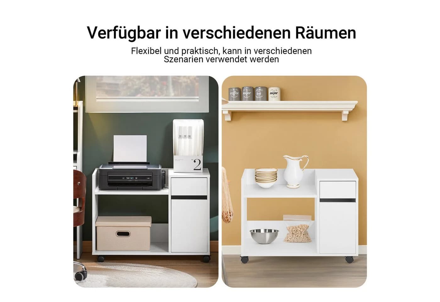SoBuy Aktenschrank ASK02 Weiß mit Rollen und Schublade - Bild 4