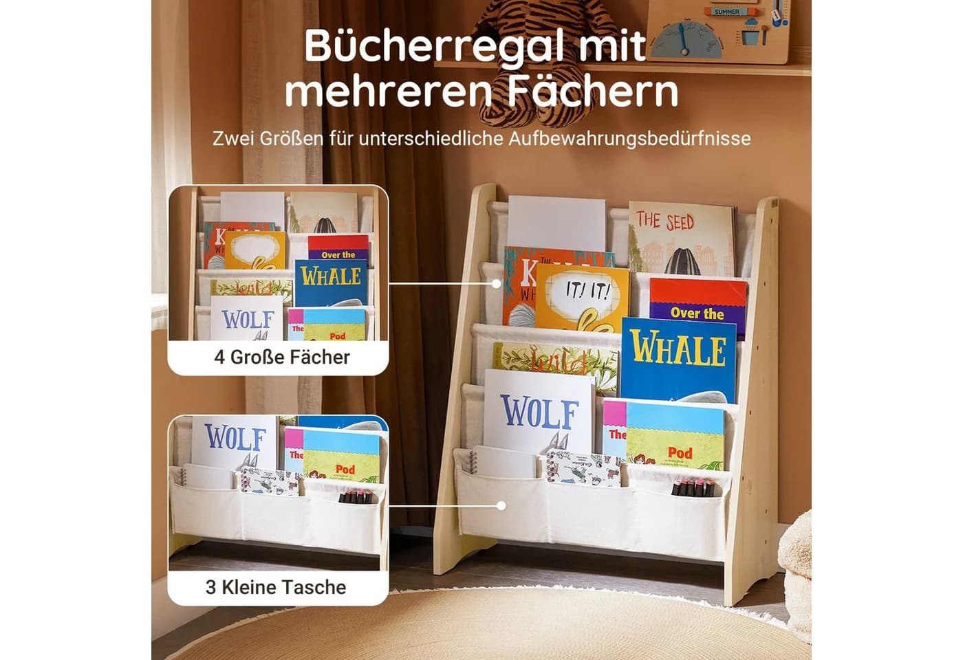 SoBuy Bücherregal KMB50 Kinder-Bücherregal Hängefächerregal mit 4 Ablagefächern - Bild 2
