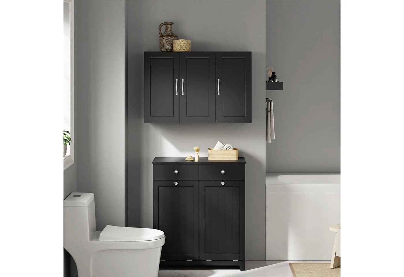 SoBuy Hängeschrank FRG231-L Weiß/Schwarz 3 Türen