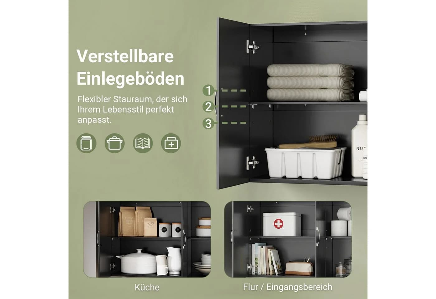 SoBuy Hängeschrank FRG231-L Weiß/Schwarz 3 Türen - Bild 3