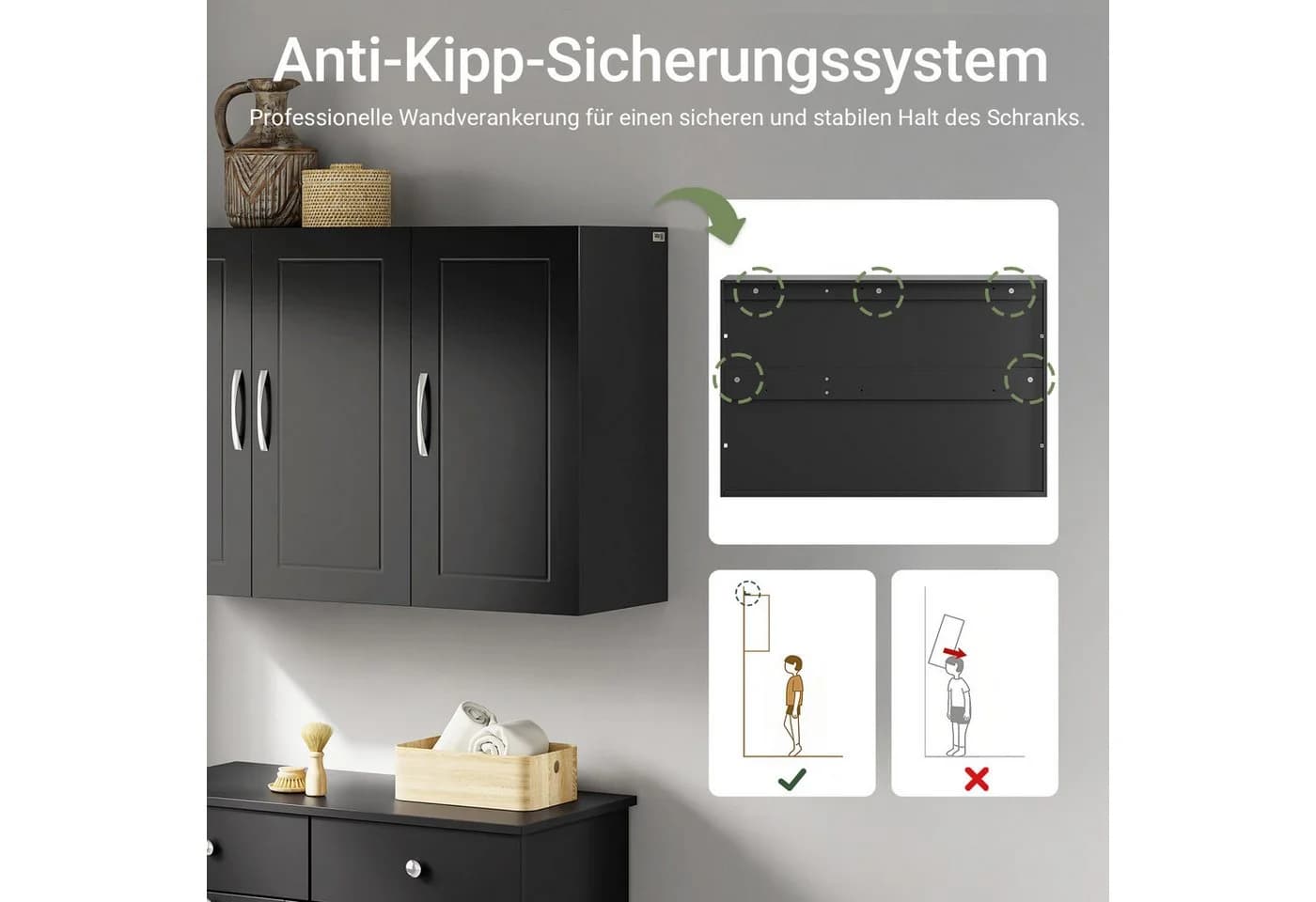 SoBuy Hängeschrank FRG231-L Weiß/Schwarz 3 Türen - Bild 4