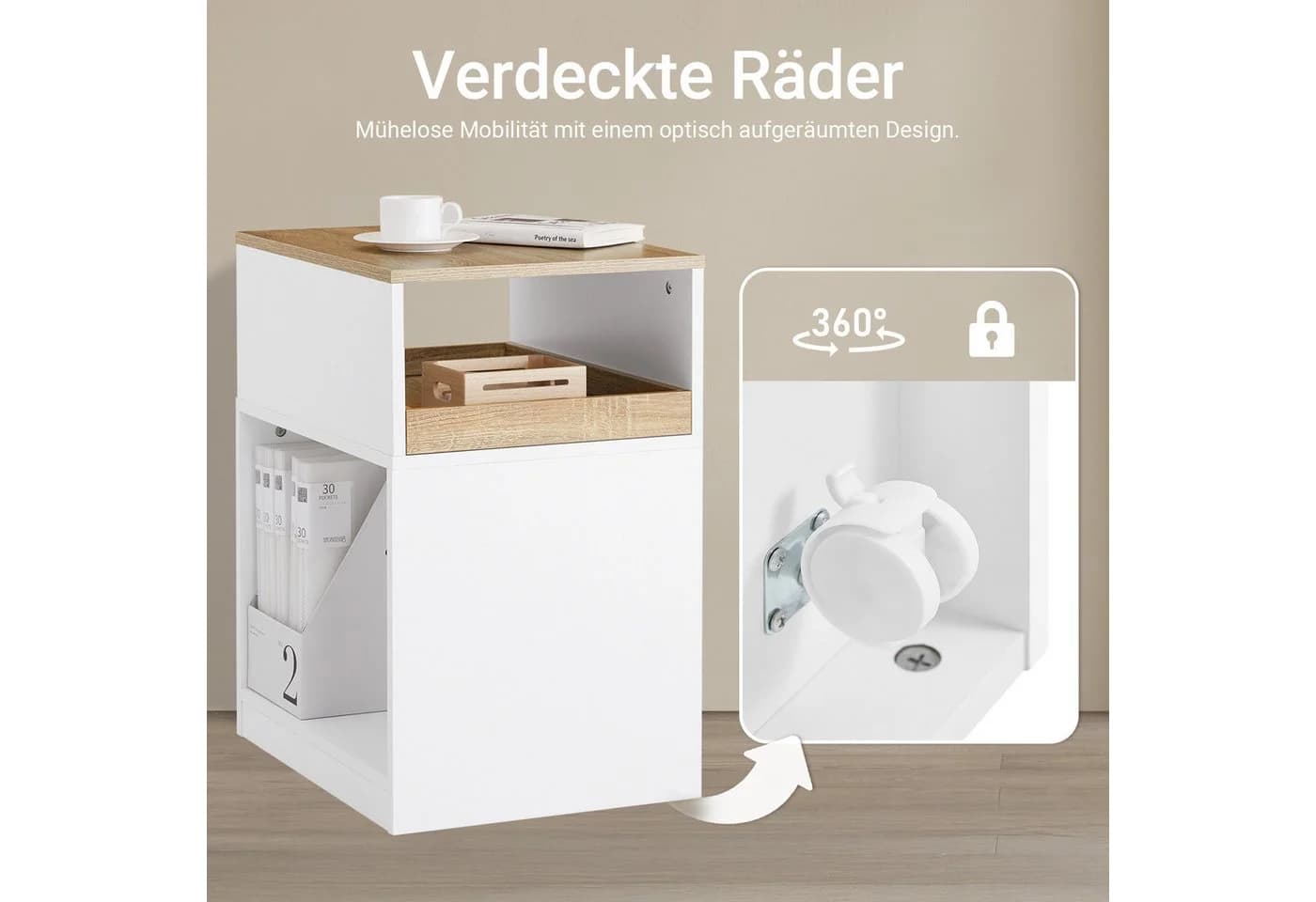 SoBuy Druckertisch ASK08 Rollcontainer Weiß-Natur mit Schubladen