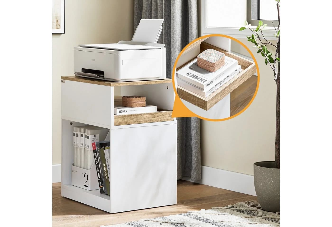 SoBuy Druckertisch ASK08 Rollcontainer Weiß-Natur mit Schubladen - Bild 2