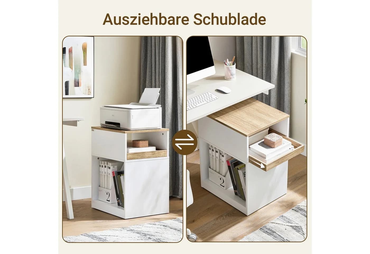 SoBuy Druckertisch ASK08 Rollcontainer Weiß-Natur mit Schubladen - Bild 5