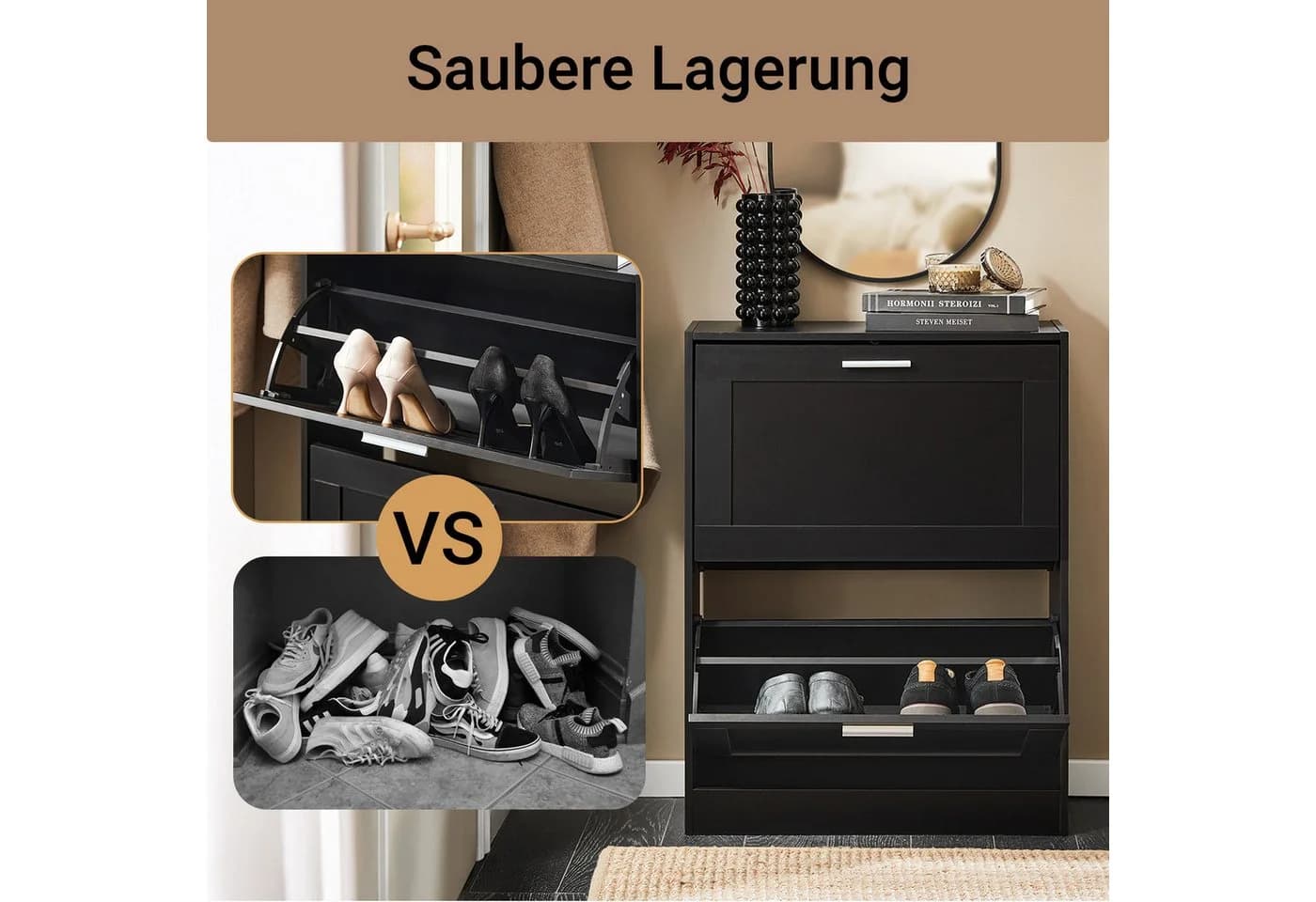 SoBuy Schuhschrank FSR137 Schwarz mit 2 Klappen - Bild 4