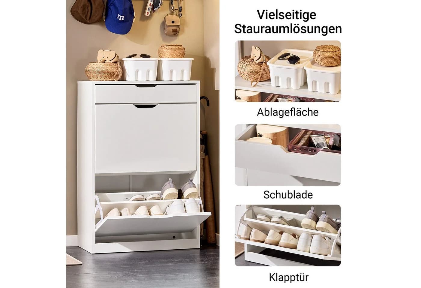 SoBuy Schuhkipper DE-FSR180 Weiß Schuhschrank schmal mit 2 Klappen - Bild 3