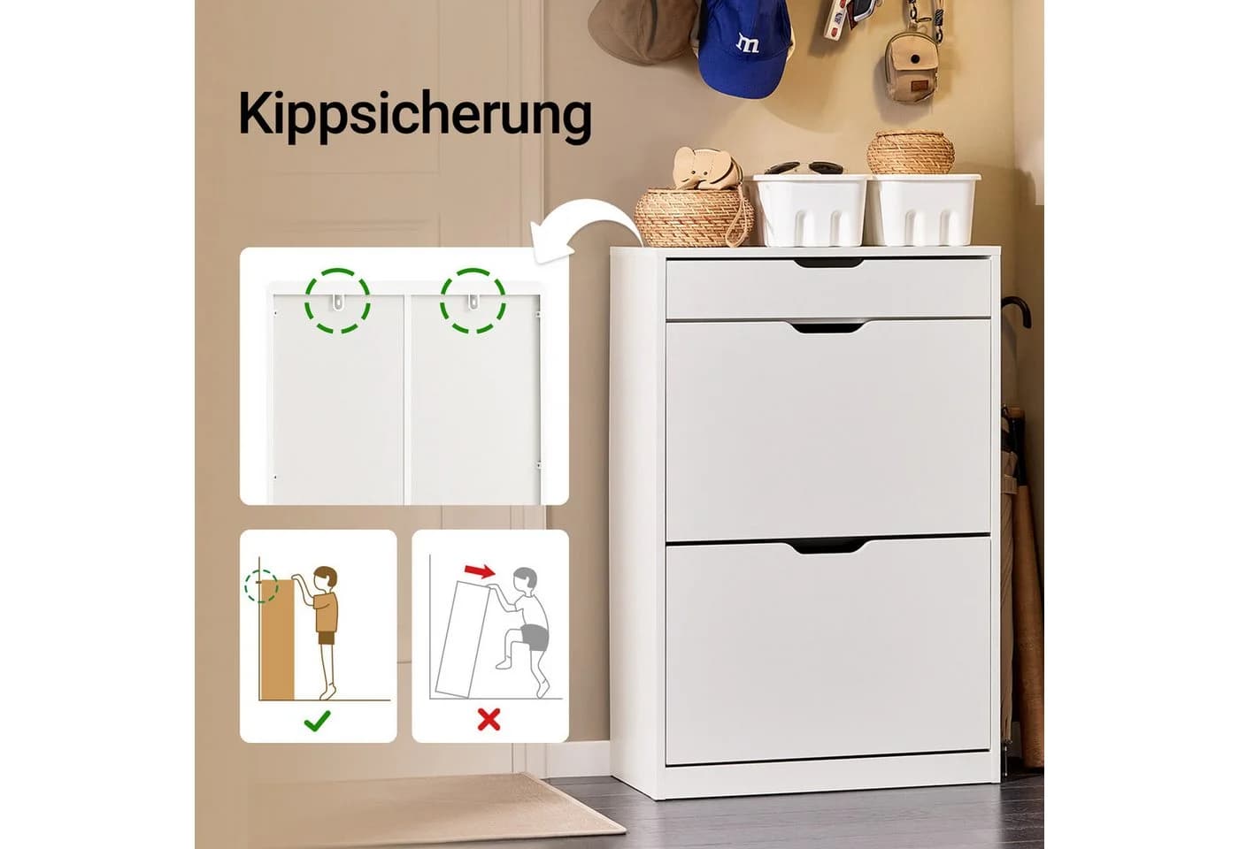 SoBuy Schuhkipper DE-FSR180 Weiß Schuhschrank schmal mit 2 Klappen - Bild 5