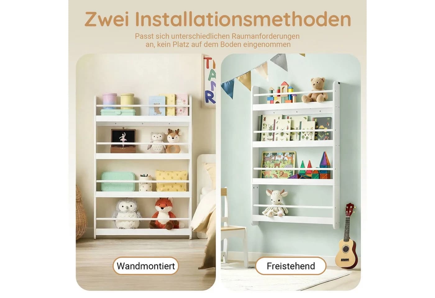 SoBuy Bücherregal DE-KMB08 Weiß mit 4 Ablagen