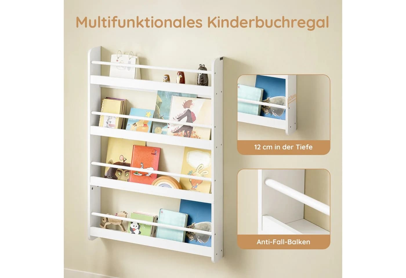 SoBuy Bücherregal DE-KMB08 Weiß mit 4 Ablagen - Bild 3