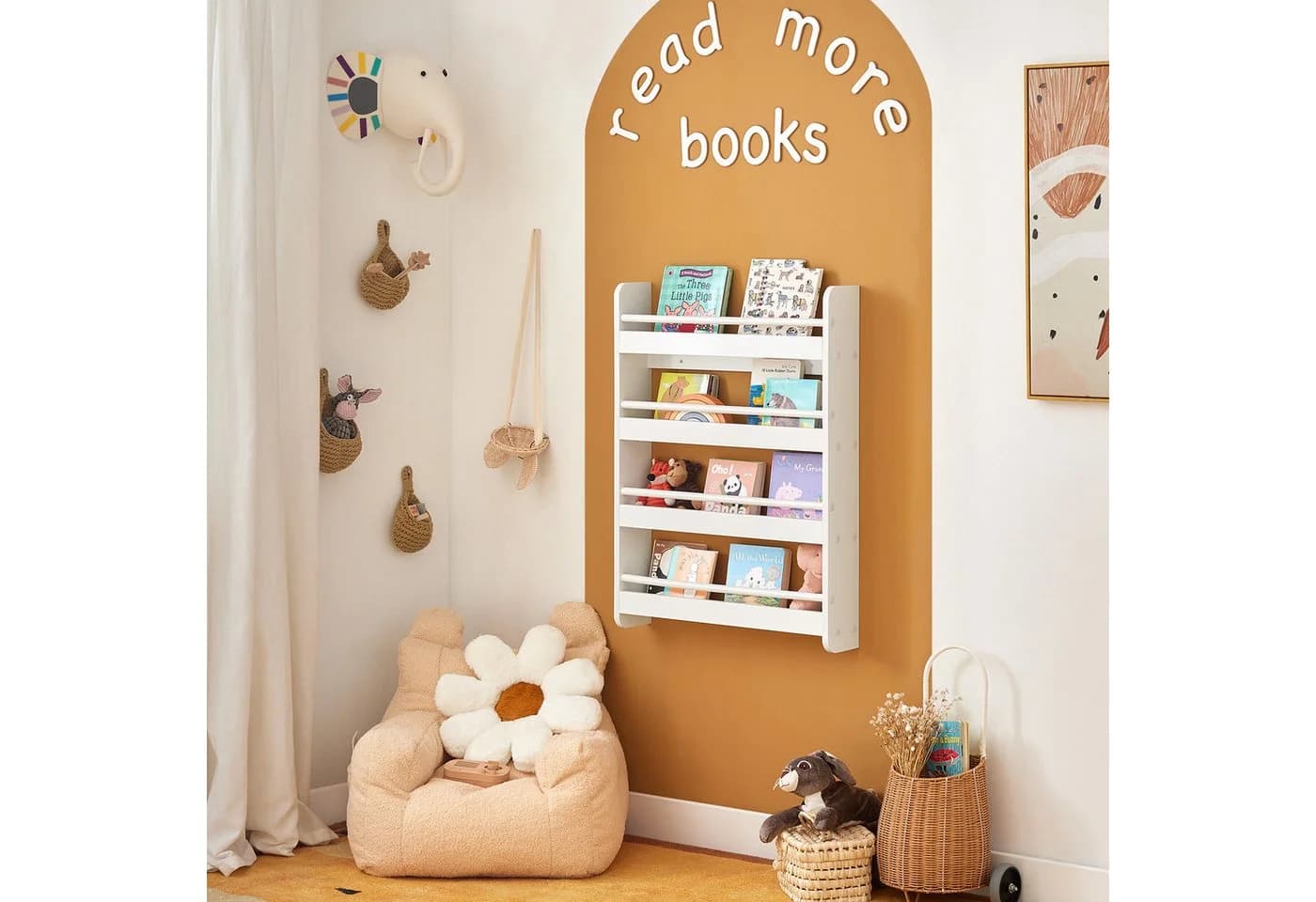 SoBuy Bücherregal DE-KMB08 Weiß 4 Ablagen Kiefer MDF - Bild 3