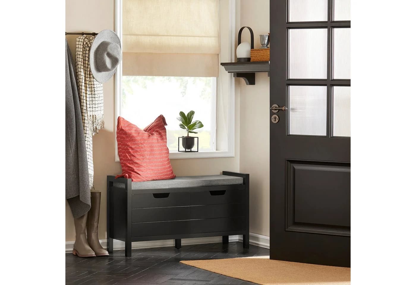 SoBuy Schuhbank FSR63-II Weiß/Schwarz mit Sitzfläche und Stauraum - Bild 2