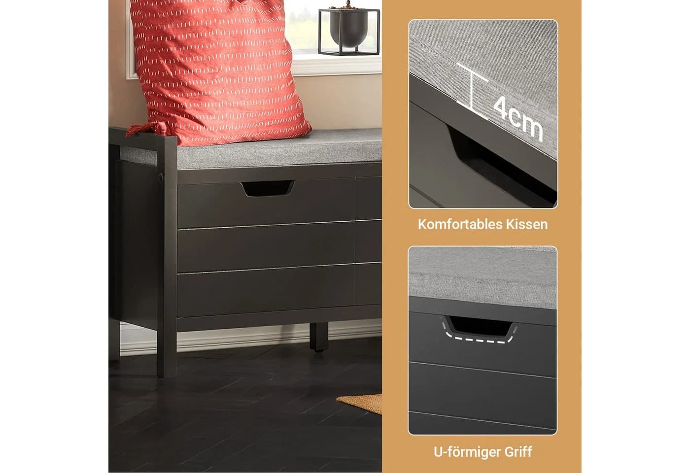 SoBuy Schuhbank FSR63-II Weiß/Schwarz mit Sitzfläche und Stauraum - Bild 5