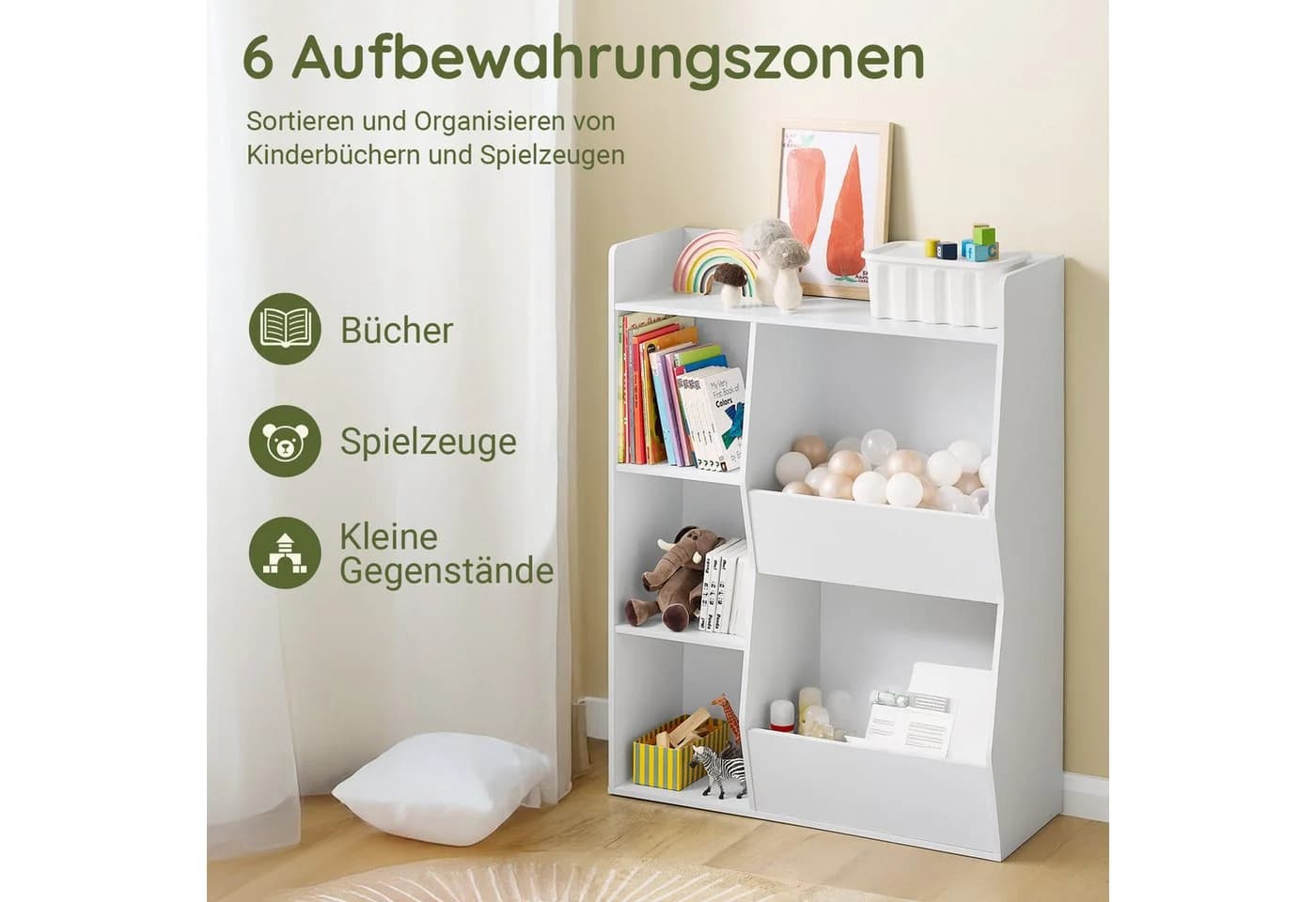 SoBuy Bücherregal KMB55 Weiß/Grün Montessori Kinderregal 5 Fächer - Bild 2