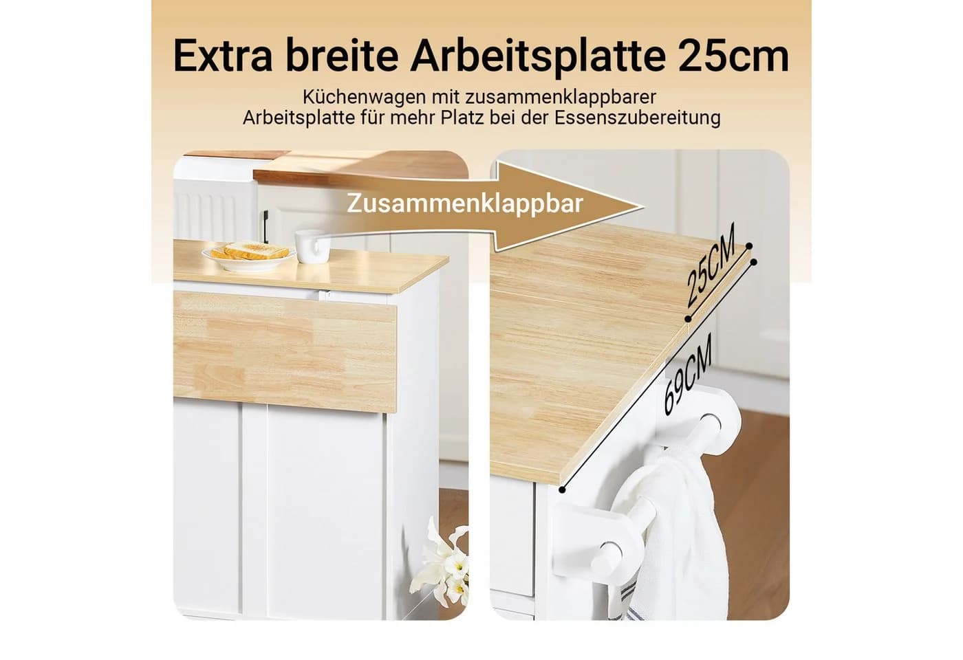 SoBuy Küchenwagen Weiß/Schwarz mit Rollen und erweiterbarer Arbeitsplatte - Bild 5