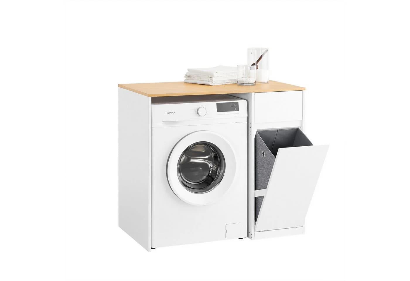 SoBuy Waschmaschinenumbauschrank BZR217 Badezimmerschrank mit Wäschekorb - Bild 3
