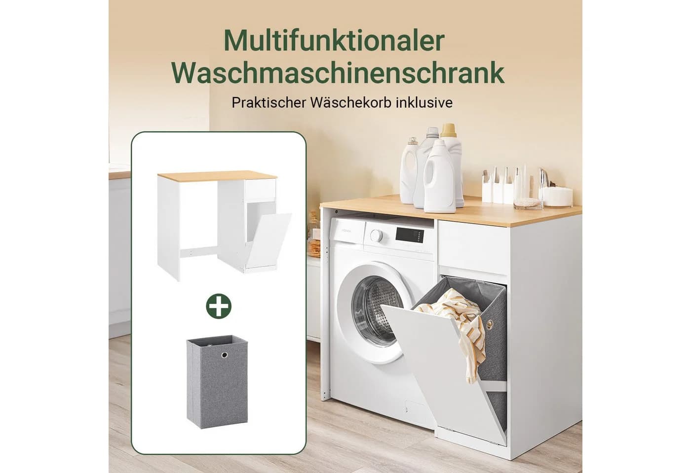 SoBuy Waschmaschinenumbauschrank BZR217 Badezimmerschrank mit Wäschekorb - Bild 4