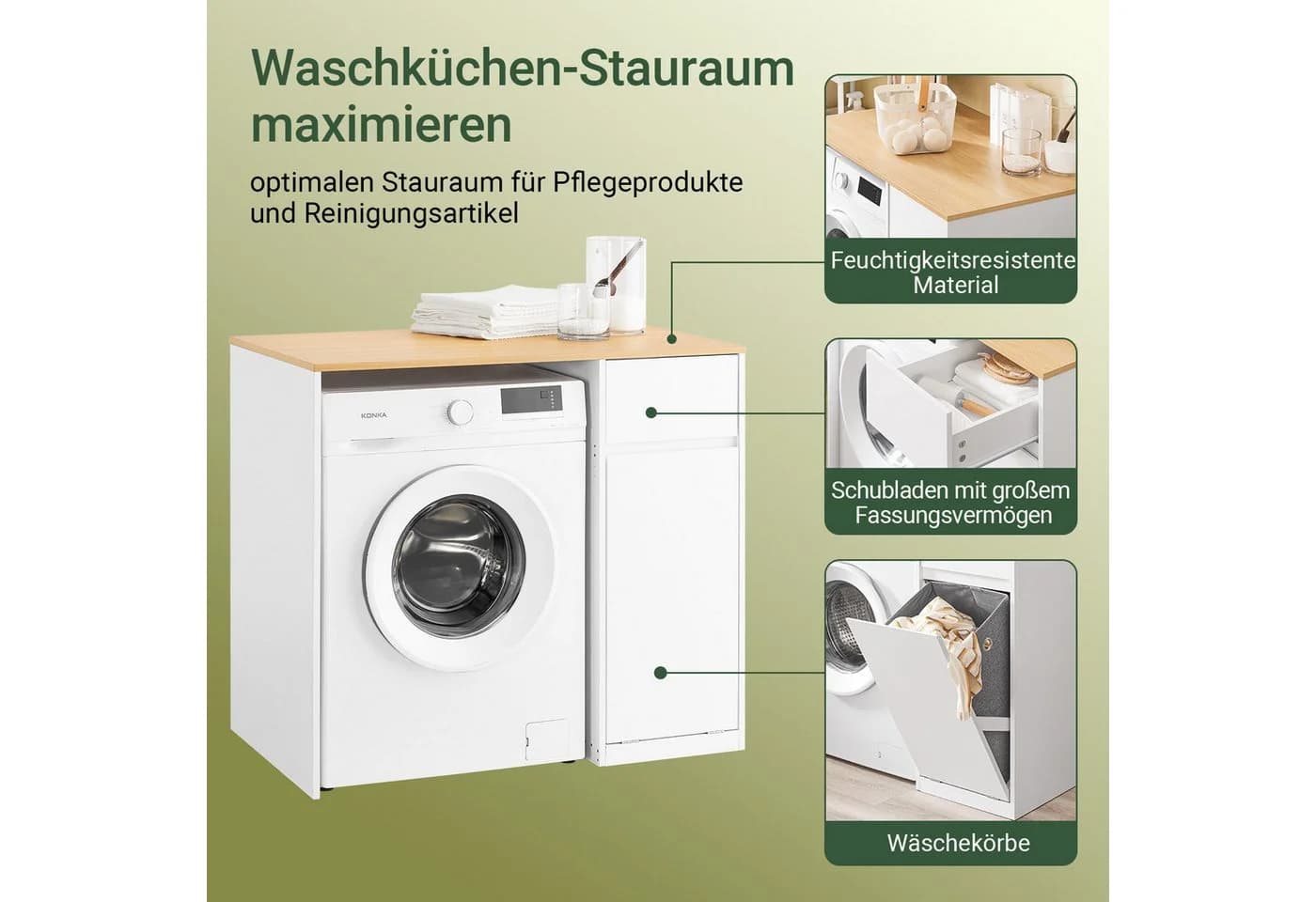SoBuy Waschmaschinenumbauschrank BZR217 Badezimmerschrank mit Wäschekorb - Bild 5