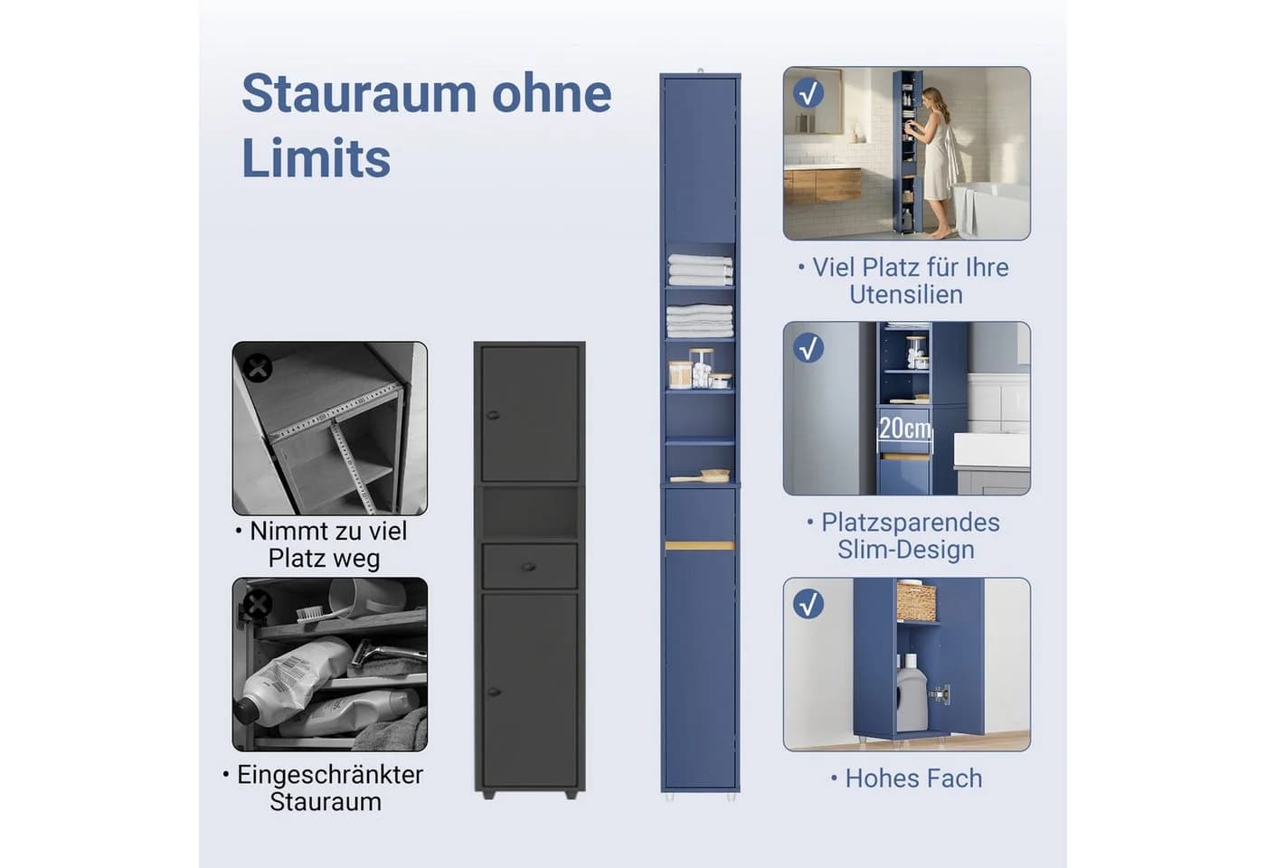 SoBuy Badezimmer-Hochschrank mit 1 Schublade Blau - Bild 4
