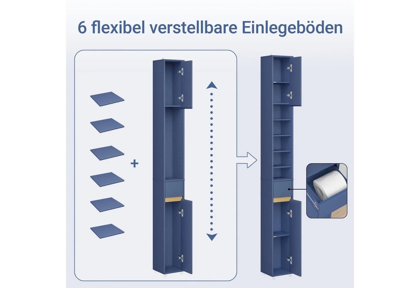 SoBuy Badezimmer-Hochschrank mit 1 Schublade Blau - Bild 5