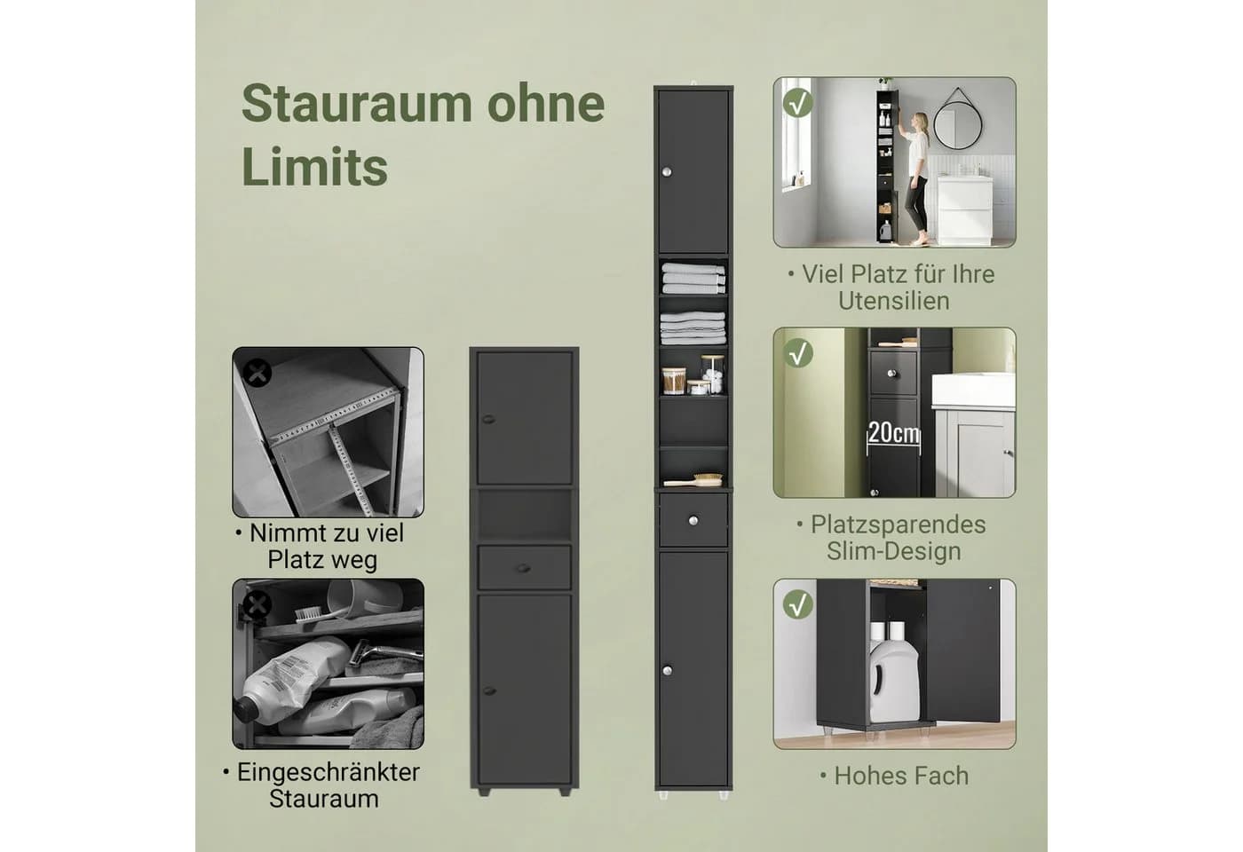 SoBuy Badkommode BZR34-II Badschrank schmal Badezimmer - Bild 4