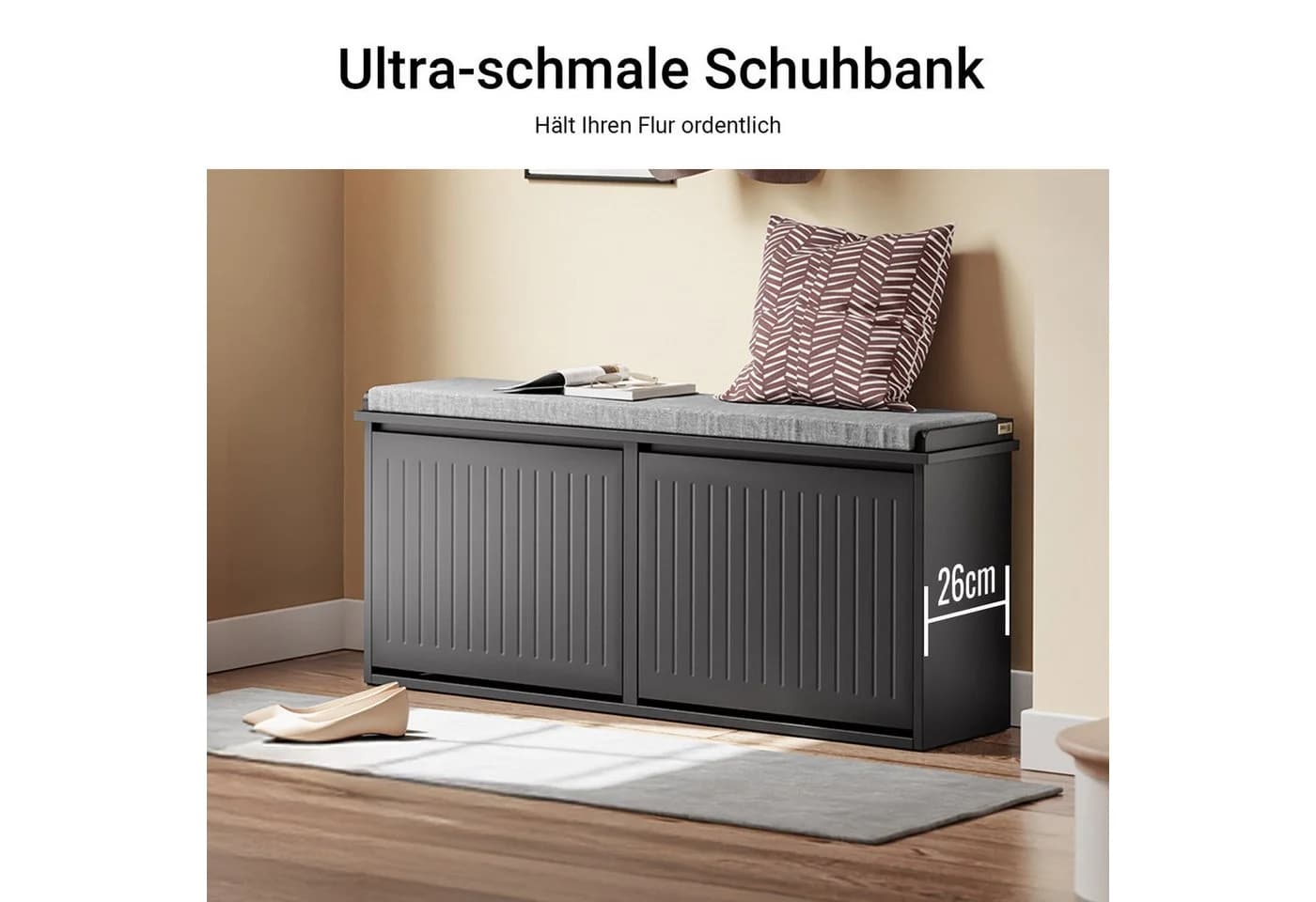 SoBuy Schuhbank FSR98-XL Weiß/Schwarz mit 2 Klappen - Bild 4