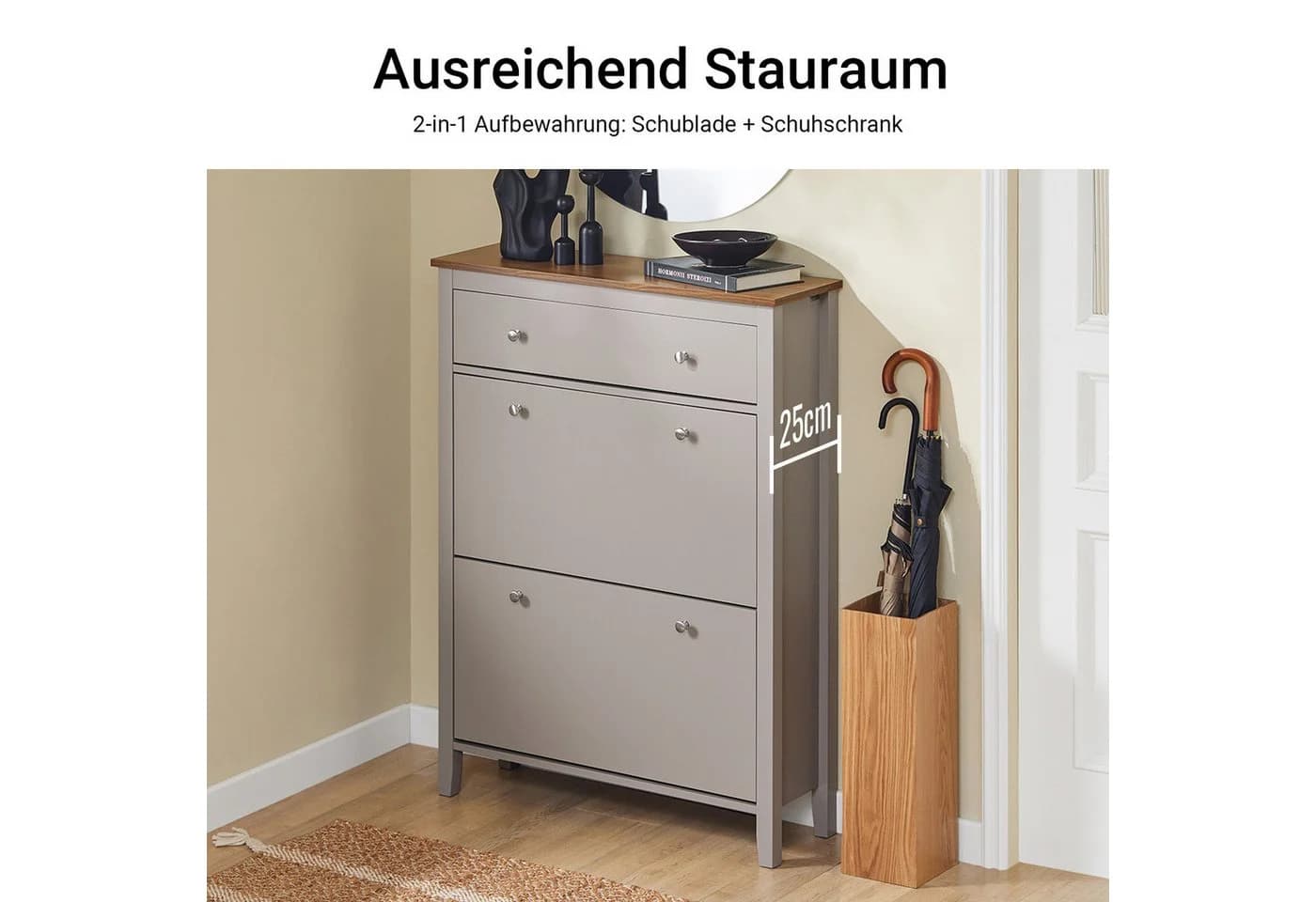 SoBuy Schuhschrank FSR89 Hellgrau/Braun/Schwarz mit Schublade - Bild 4