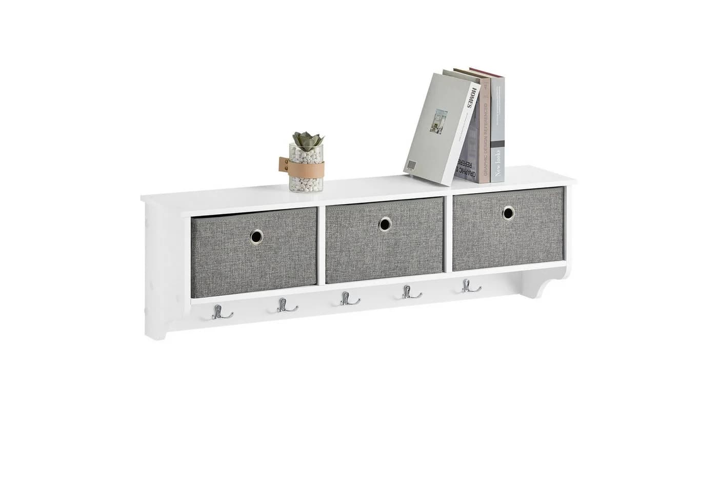 SoBuy Wandgarderobe FRG282 mit 3 Körben und 5 Haken Weiß - Bild 2