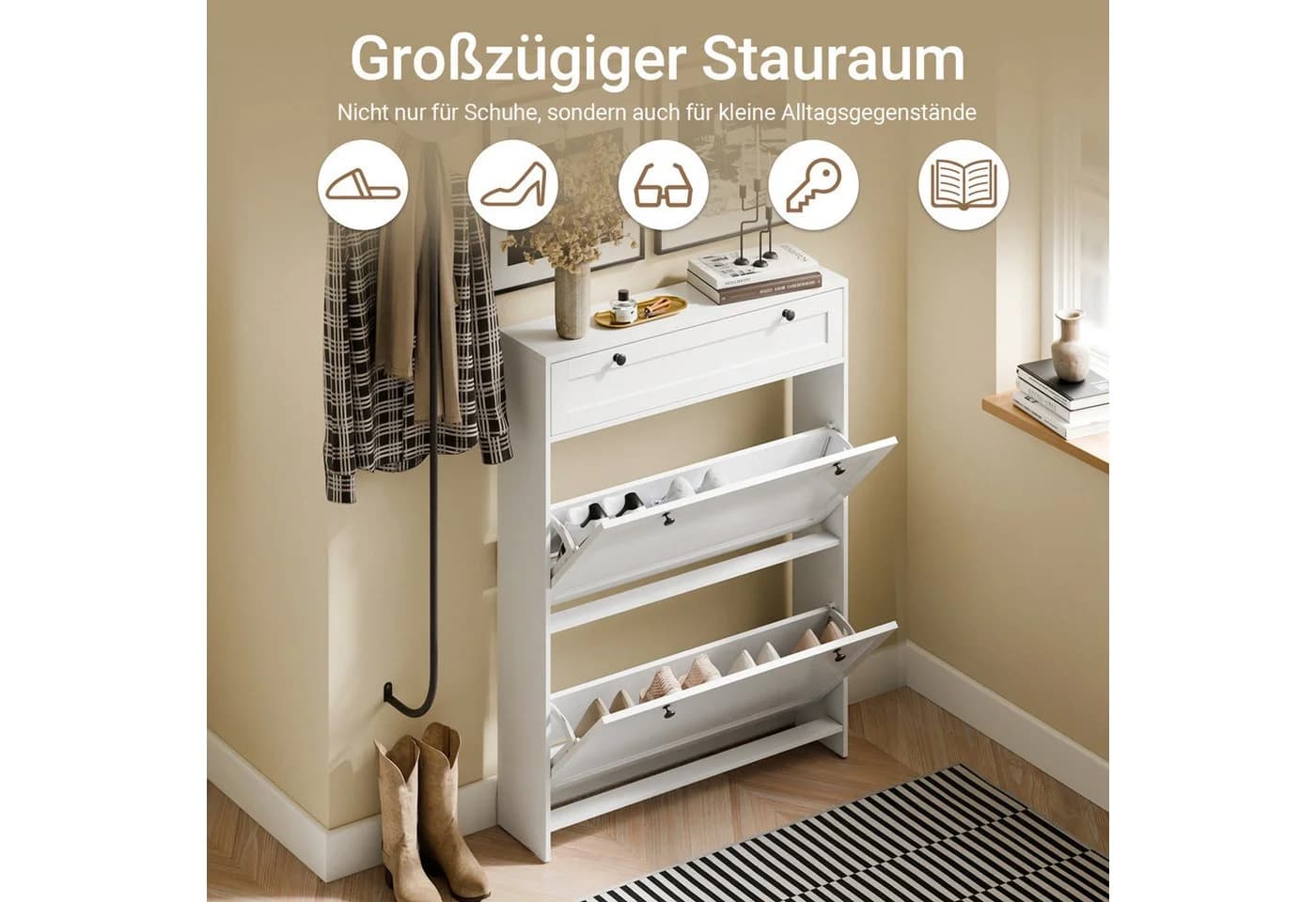 SoBuy Schuhkipper FSR207 Schuhschrank Weiß Schmal - Bild 4