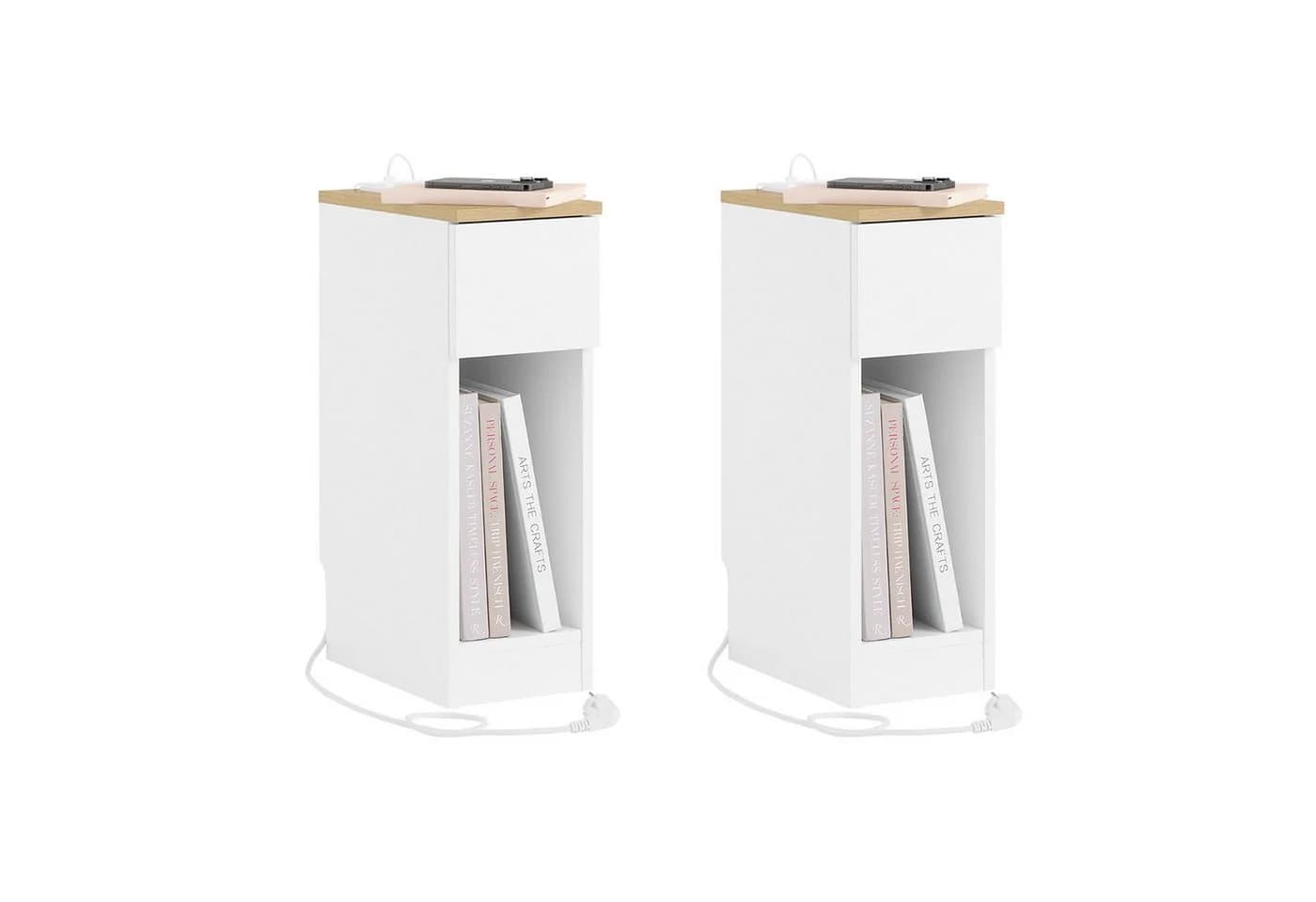 SoBuy Nachttisch FBT111-E 2er Set Weiß USB-Anschlüsse Typ-C - Bild 2