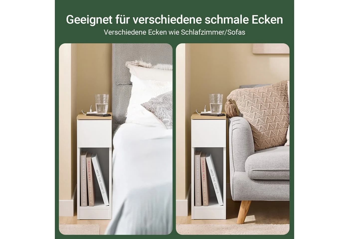 SoBuy Nachttisch FBT111-E 2er Set Weiß USB-Anschlüsse Typ-C - Bild 3