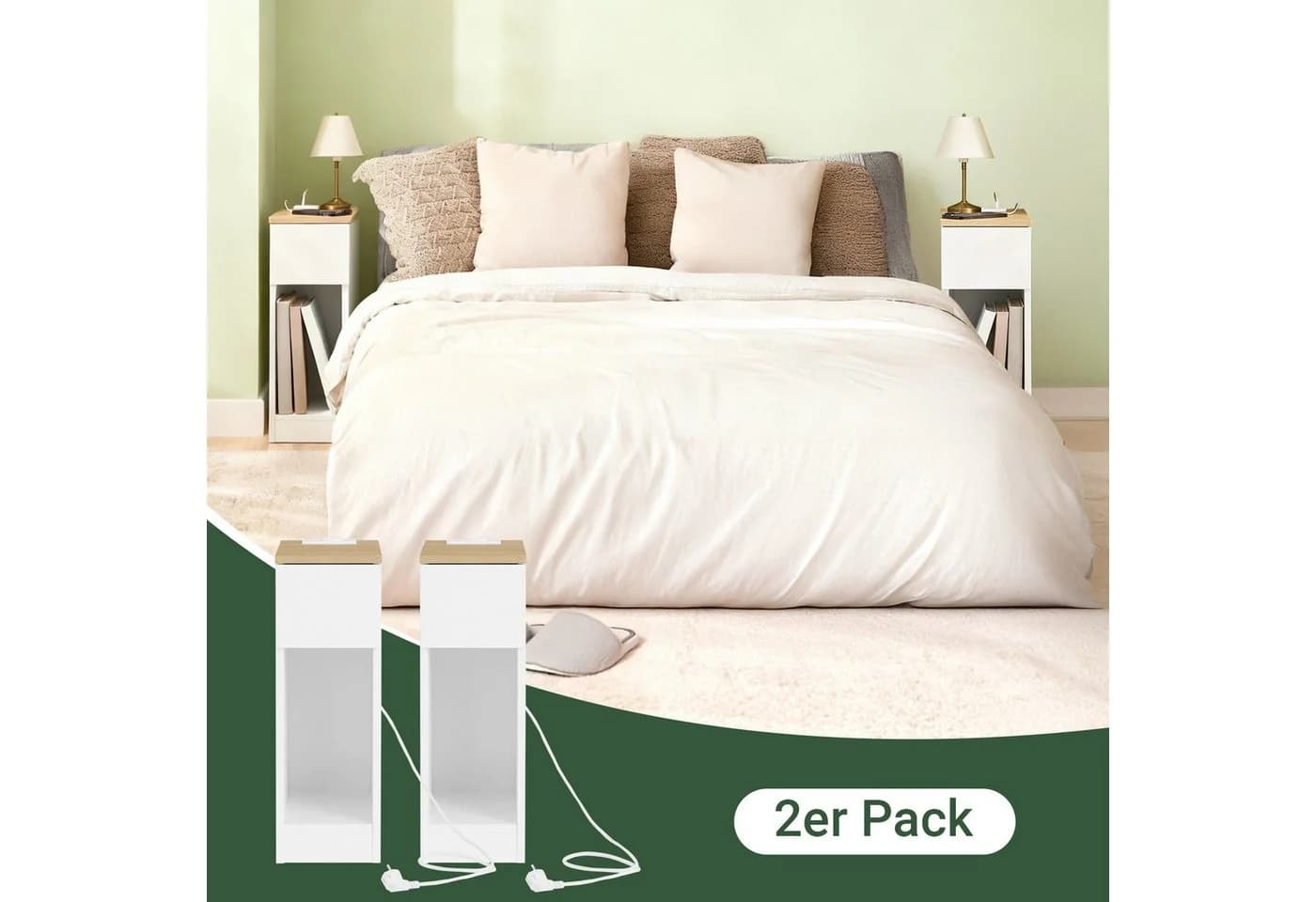 SoBuy Nachttisch FBT111-E 2er Set Weiß USB-Anschlüsse Typ-C - Bild 4