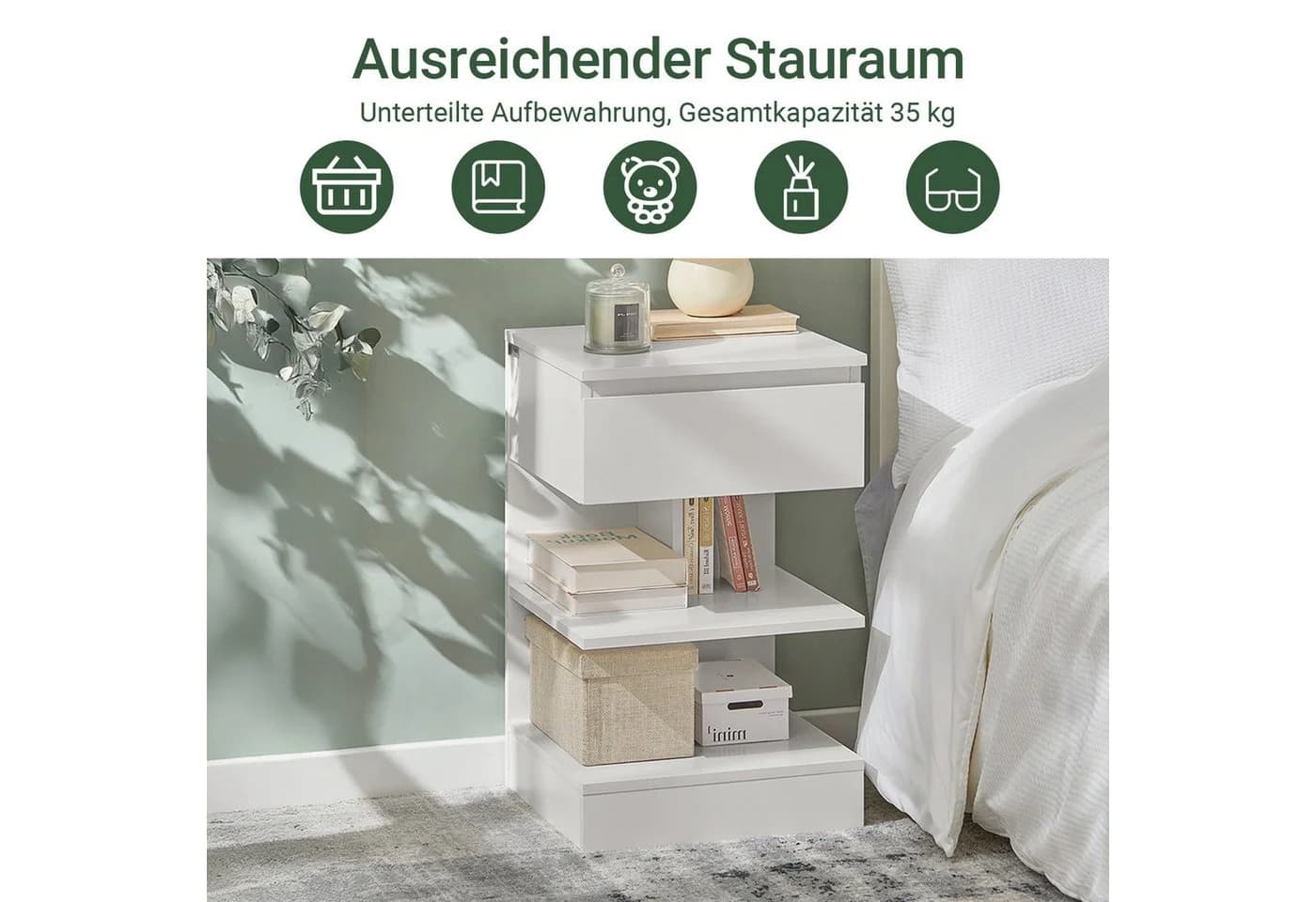 SoBuy Nachttisch FBT49, schmaler Nachttisch mit Schublade und offener Ablage - Bild 2