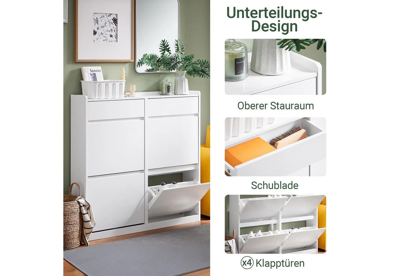 SoBuy Schuhschrank FSR169 Schuhschrank schmal 4 Klappen 2 Schubladen für 10 Paar - Bild 3