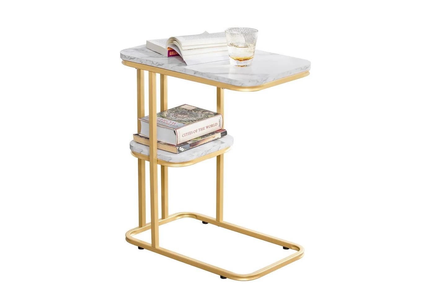 SoBuy Beistelltisch FBT110 C-Form Weiß-Gold Wohnzimmertisch