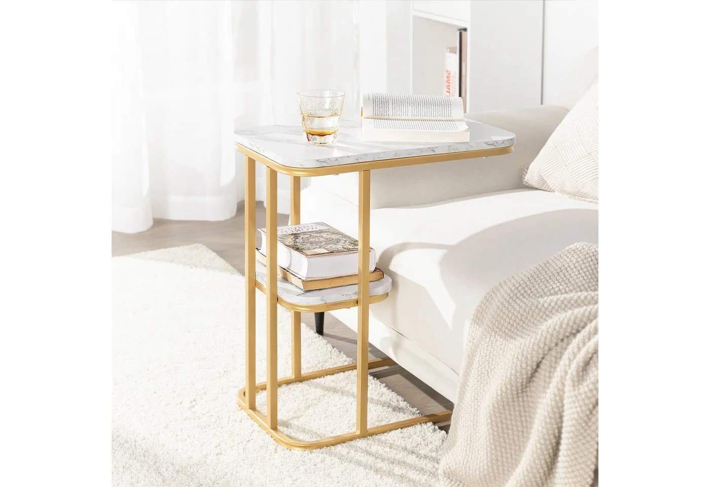 SoBuy Beistelltisch FBT110 C-Form Weiß-Gold Wohnzimmertisch - Bild 5